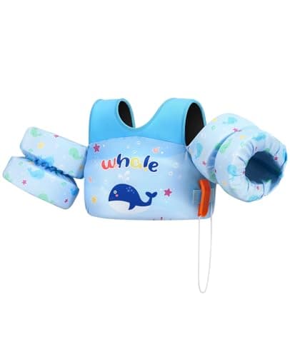 HeySplash Swim Vest for Kids, Toddler Pool Floaties Fit 33-66 Lbs, Children Swimming Vest with Adjustable Strap, Swim Jacket Water Wing Arm Float, Puddle Beach Boat Jumper Boy Girl,Blue Whale