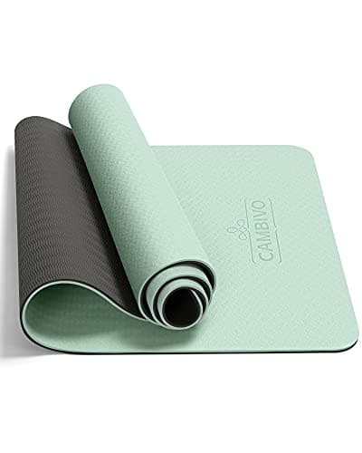CAMBIVO TPE Yoga Mat Non-Slip, Extra Thick with Strap, Mint Gray, 10mm