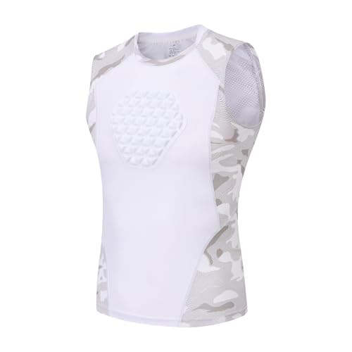 AMEGE Youth Chest Protector Padded Compression Shirt，Help Reduce Chest Impact Injury Risk ， Boys Girls，Game Day & Practice Heart Sternum Guard for Baseball Softball Football（White Camo,S）