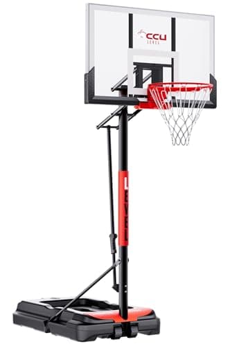 ACCU LEVEL Crank Lift Basketball Hoop Outdoor 4.7-10ft Adjustable Portable Basketball Goal for Youth and Adults 44" Angle Adjustable PC Backboard and Large Fillable Base