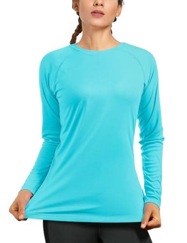 isnowood Women's Sun Protection Long Sleeve Shirts, UPF 50+ UV Rash Guard Swim Shirt, Workout Hiking Running Athletic Tops Blue