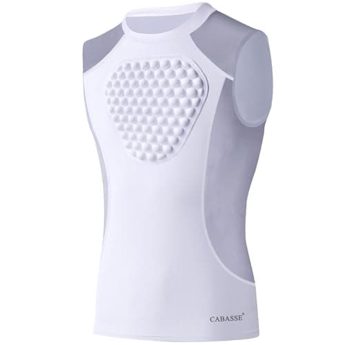 Cabasse Youth Chest Protector, Heart-Guard/Sternum Protection Shirt for Baseball, Football, T Ball (Medium, White/Grey (Crewneck))