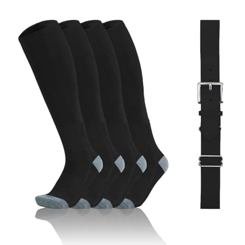 QBK Toddler Baseball Socks And Belt Youth Softball Tee Ball Combo Set for Boy Girl (2 Pairs of Socks & 1 Belt) Black 5-7T
