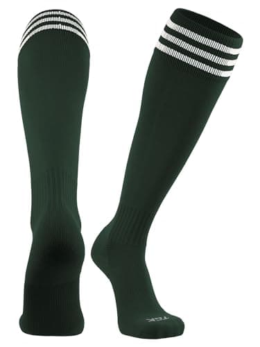 TCK Elite Finale 3 Stripe Soccer Socks (Dark Green/White, Medium)