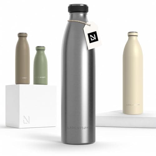 LARS NYSØM Stainless Steel Insulated Water Bottle 12oz 17oz 25oz 34oz 51oz | Insulated Thermo Flask for Hot and Cold Beverages | Leakproof Drinking Bottle (Stainless Steel, 33.9oz)