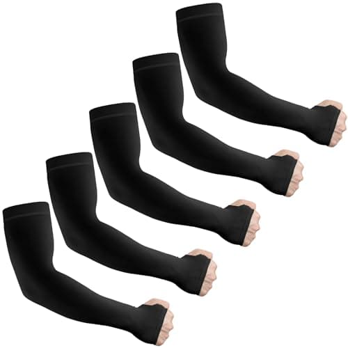LUOLIIL VOE 5 Pairs UV Sun Protection Arm Sleeves for Men & Women - Tattoo Cover Up - Cooling Athletic Sports Sleeve for Football, Golf & Volleyball (Black)