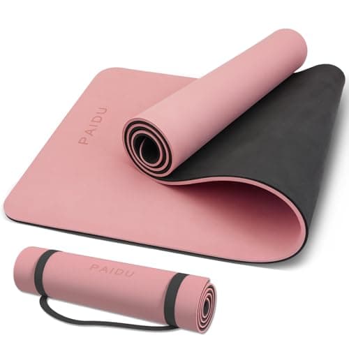 PAIDU Yoga Mat Non Slip Anti-tear,extra thick-2/5 inch（10MM）High Resiliency Professional POE Yoga Mats for Women Men Kids,72"x24"inch,Workout, Yoga, Pilates and Floor Exercise, with Carrier Strap (Pink + black, 72"x24"x10mm)