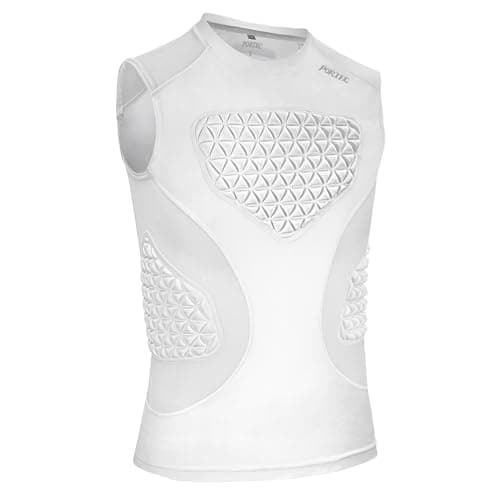 PORTEC Youth Padded Compression Shirt - Baseball & Football Chest Protector for Kids - Shock Absorbing Heart Sternum Guard Base Layer for Softball, Rugby & Lacrosse（White）