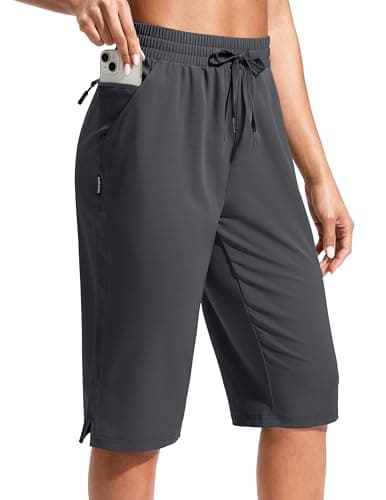 G Gradual Women's 13" Long Hiking Shorts with Zipper Pocket Lightweight Quick Dry Knee Length Bermuda Shorts for Women(Dark Grey,4XL)