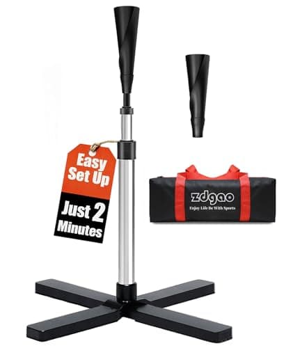TARUMG Baseball Batting Tee for Practice Training I Height Adjustment 25-47 inches with 2 Flexible Top Rubber I Heavy Duty Base I Portable Carrying Bag for Easy for Store (Silver: 25" to 47")