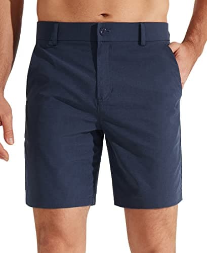 Libin Men's Golf Shorts 7" Casual Flat Front Hybrid Shorts Work Dress Chino Short Lightweight Quick Dry Water Resistant with Pockets, Navy, Size 35