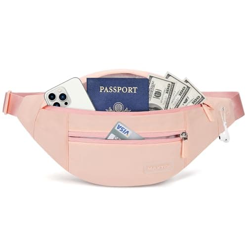 Large Mono Pink Fanny Packs Cute Belt Bag for Women Gift Trendy Stuff with 4-Zipper Pockets Adjustable Waist Pack Bag for Outdoors Workout Traveling Casual Festival