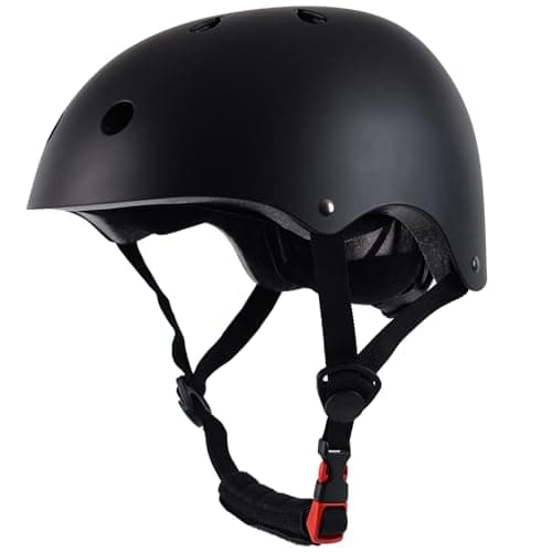 Kids Toddler Bike Helmet,2 Sizes Adjustable Youth Boys Girls Helmet Multi-Sports for Scooter Bicycle Skateboard Cycling Roller Inline Skating (Matte Black, Medium: 21.3"-22.4" / 54-57 cm)