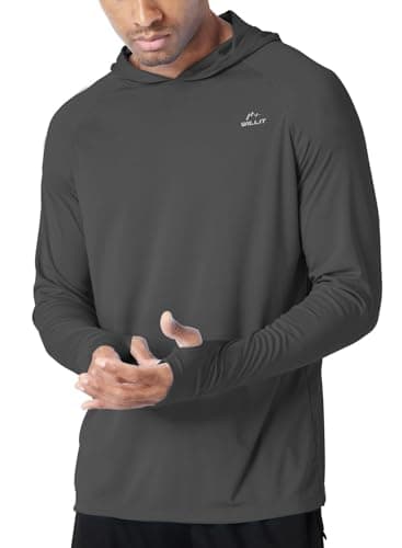 Willit Men's UPF 50+ Sun Protection Hoodie Lightweight Long Sleeve Fishing Shirt Loose Fit Swim Rash Guard Deep Gray XL