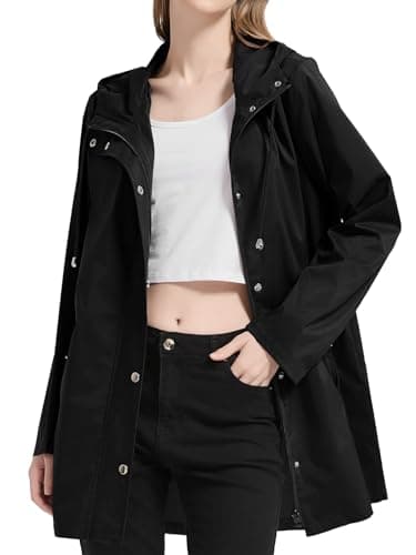 Orolay Rain Jacket Women Striped Lined Hooded Lightweight Raincoat Outdoor Waterproof Windbreaker