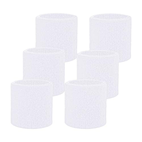 Fecawd 6 Pack Wristbands Sweatbands for Men & Women, Breathable Tennis Wrist Bands Absorbent Sweat Band Multiuse Wristband for Basketball, Running, Gym, Working Out(White)