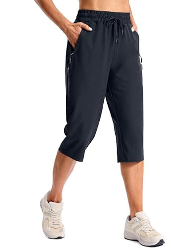 SANTINY Women's 17" Long Shorts Below The Knee Capri Hiking Cargo Shorts Lightweight Quick Dry Elastic Waist for Casual (Navy_XXXL)