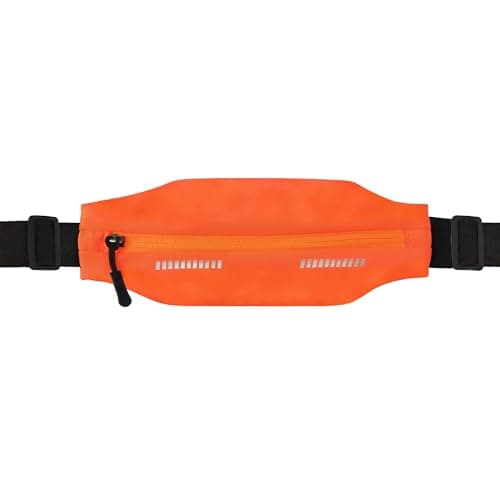 Slim Running Belt For Men and Women Waist Fanny Pack Phone Holder Pouch Bag Reflective Zipper Pocket Workout Cycling Fitness Orange