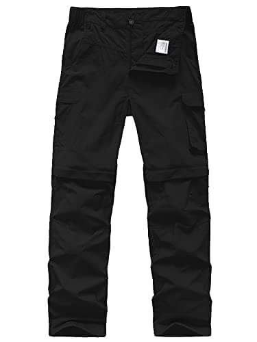 Kids' Cargo Pants, Boy's Casual Outdoor Quick Dry Waterproof Hiking Climbing Convertible Youth Trousers #9016-Black-XL