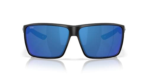 Costa Man Sunglasses Matte Black Frame, Blue Mirror Lenses, 64MM