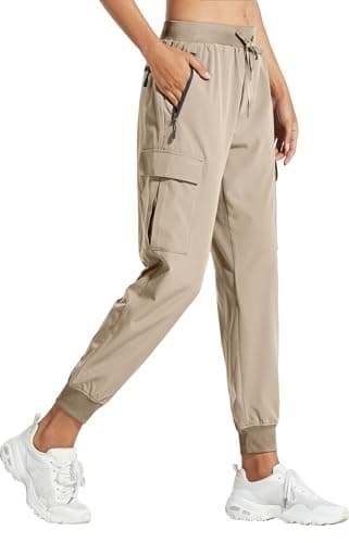 Libin Women's Cargo Joggers Lightweight Quick Dry Hiking Pants Athletic Lounge Casual Travel Petite, Medium Khaki M