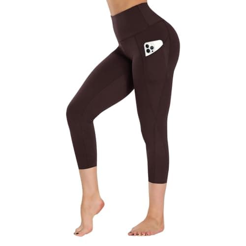 GAYHAY High Waist Yoga Pants with Pockets, Leggings for Women Tummy Control Compression Workout Leggings for Women Brown