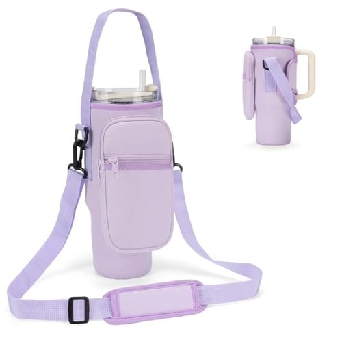 GOEWY Water Bottle Carrier Bag for Stanley 30 oz Tumbler with Phone Pocket Neoprene Water Bottle Holder with Shoulder & Handheld Strap Stanley Cup Accessories