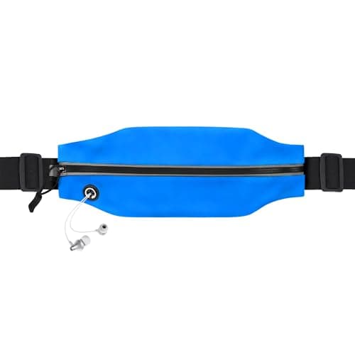 Slim Running Belt For Men and Women Waist Fanny Pack Phone Holder Pouch Bag Reflective Zipper Pocket Workout Cycling Fitness Bright Blue