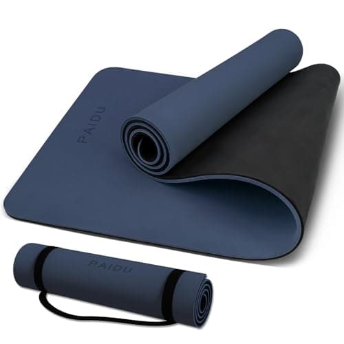 PAIDU Yoga Mat Non Slip Anti-tear,extra thick-2/5 inch（10MM）High Resiliency Professional POE Yoga Mats for Women Men Kids,72"x24"inch,Workout, Yoga, Pilates and Floor Exercise, with Carrier Strap (Navy blue & Black, 72"x24"x10mm)