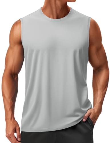 TACVASEN Tank Tops Men Sleeveless Tee Shirts Workout Shirts for Men Dry Fit Workout Tank Sleeveless Gym Tops Muscle Running Swimming Gray XL