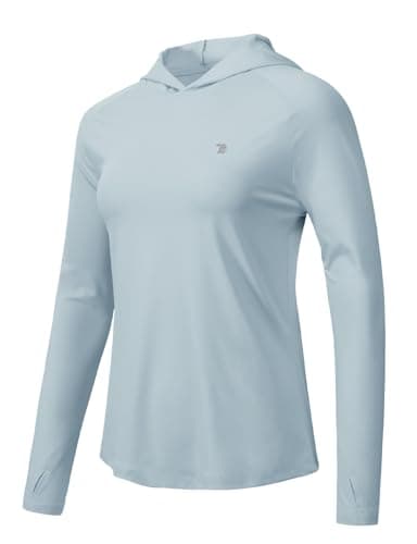TBMPOY Womens Long Sleeve Hoodie UPF 50+ Sun Protection Shirt Fishing Hiking Outdoor UV Shirt Lightweight Sky Blue L