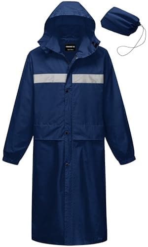 CREATMO US Rain Coats for Men Waterproof Men's Lightweight Rain Jacket Packable Raincoat Long Windbreaker with Hood Outdoor Activities Navy Blue XL