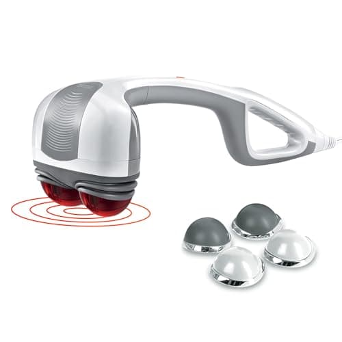 Homedics Back Massager - Heated Automatic Percussion Back, Body and Neck Massager with Duel Pivoting Heads, Interchangeable Nodes, for Shoulders, Legs and Feet, White