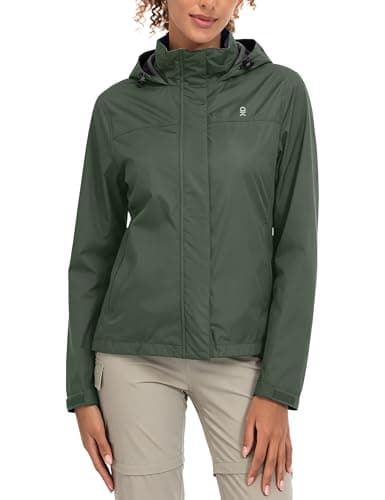 Little Donkey Andy Women's Waterproof Rain Jacket Lightweight Outdoor Windbreaker Rain Coat Shell for Hiking,Travel Military Olive M
