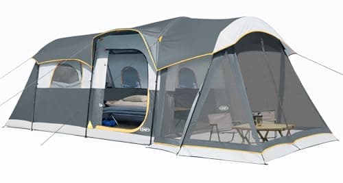 UNP Camping Tent 8 Person Waterproof Big Tunnel Tent with Screen Porch,Family Outdoor Large Tents for Camping 20' x 9' x 80in(H) (Grey)