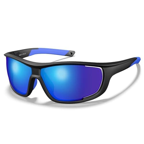 CARFIA Polarized Sports Sunglasses for Men Women UV Protection Unique Lens Sides Vent Glasses for Baseball Running Cycling Blue