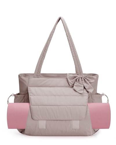 Wandering Nature Bow Tote Bag for Work Fits 40oz Tumbler, Yoga Bag with Wet Pocket & Yoga Mat Pocket, Commute, Gym, Travel