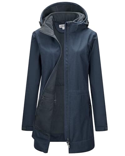 Outdoor Ventures Women's Softshell Jacket with Removable Hood Fleece Lined Windbreaker Insulated Long Warm Rain Jacket