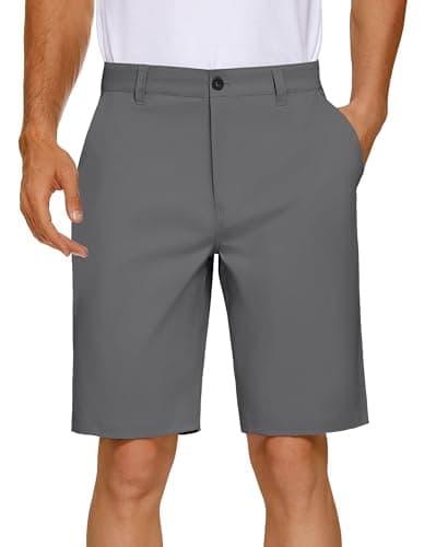 PULI Mens Golf Shorts 9 Inch Inseam Business Dress Casual Stretch Work Hiking Quick Dry Lightweight Solid Dark Grey 38