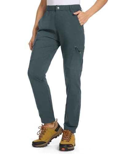 TBMPOY Women's Hiking Cargo Pants Tactical Water Resistant Proof Quick Dry Fishing Camping Travel Work 6 Pockets Stone Blue L