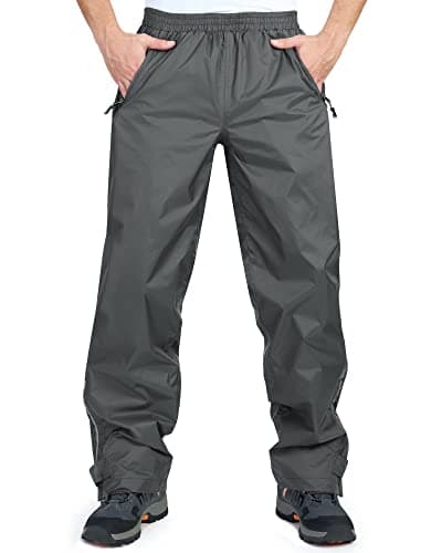 33,000ft Men's Rain Pants, Waterproof Rain Over Pants, Windproof Outdoor Pants for Hiking, Fishing Grey