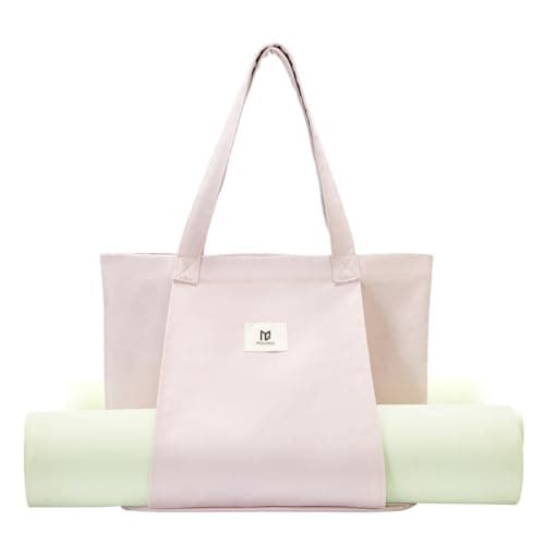 Moyaqi Canvas Tote Bag with Yoga Mat Carrier Pocket Carryall Shoulder Bag for Office, Workout, Pilates, Travel, Beach and Gym (Light Pink)