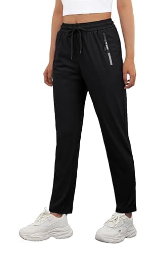 IWOLLENCE Plus Size Women's Active Stretch Pants Quick Dry Breathable Athletic Trousers Casual Comfy Fit Travel Hiking Pant for Senior Over 50 with Zipper Pockets Black, 2XL