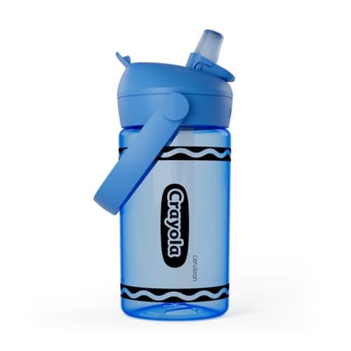 CamelBak Crayola Flip Straw Kids Water Bottle with Bite Valve, Tritan Renew Design for School and Everyday Use, 14oz, Cerulean