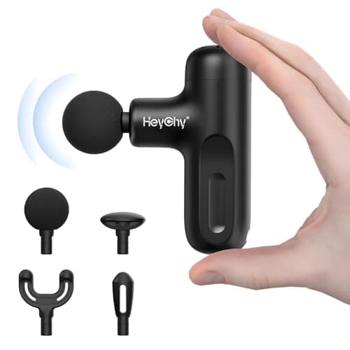 HEYCHY Super Mini Massage Gun Deep Tissue, Handheld Muscle Massager with 4 Heads, Percussion Travel Size Massager Gun for Back Pain Relief, Quiet for Home, Gym, Office, Perfect for Men & Women, Black