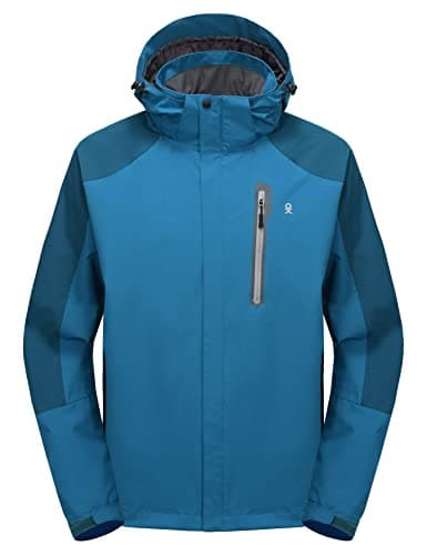 Little Donkey Andy Men's Waterproof Rain Jacket Lightweight Breathable Raincoat with Detachable Hood for Hiking Golf Travel Mosaic Blue/Deep Blue S