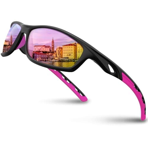 RIVBOS Womens Sunglasses Polarized TR90 Unbreakable Frame Sports Driving Fishing Cycling RB833-Black&Pink