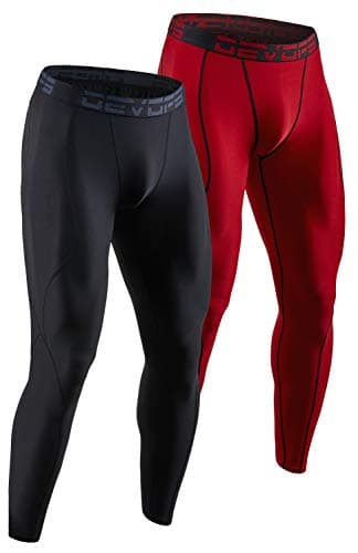 DEVOPS 2 Pack Men's Compression Pants Athletic Leggings (X-Large, Black/Red)