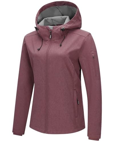 Outdoor Ventures Women's Softshell Jacket with Hood Fleece Lined Warm Lightweight Waterproof Insulated Windbreaker