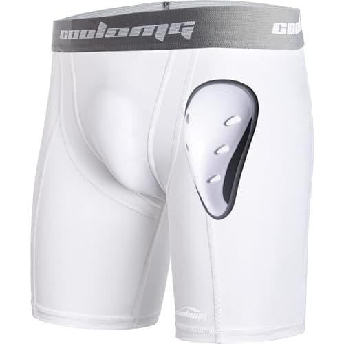 COOLOMG Men Sliding Shorts with Protective Cup Baseball Football Lacrosse Field Hockey White M